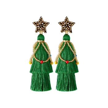 ZOSHI Zelená Strapec Vianočné Náušnice pre Ženy, Etnické Ručné Dlho Visieť Náušnice Nový Rok Party Šperky, Vianočné Darčeky